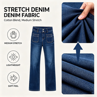Jean taille haute à jambe large pour femme, double boutonnage, effet ventre plat, poches plaquées, en denim, vente en gros