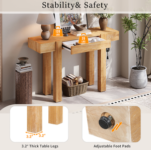 Modern Solid Oak Wood Console <b>Table</b> Hidden Drawer <b>Side</b> Power Outlet Eco-Friendly Durable Entryway Furniture for Home Entryways - Product Image 4