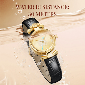 Montre à quartz pour femme de luxe, boîtier fin de 8 mm, bracelet en cuir véritable, design rétro, résistante à l'eau 3ATM - Product Image 1