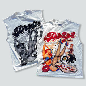 Canotte Personalizzate con Stampa Serigrafica <span class=keywords><strong>Bianca</strong></span>, T-Shirt Senza Maniche a Collo Tondo Pesante per Uomo, 100% Cotone - Product Image 4