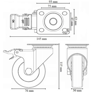 Roues pivotantes orange de 76 mm avec frein pour chariots et meubles, rotation à 360 degrés, charge maximale de 400 kg, lot de 4 - Product Image 2