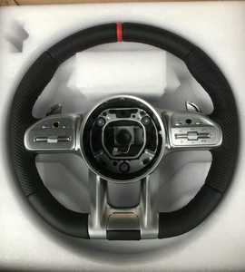 Volante Deportivo Modificado SOON TODA en Cuero Beige con Líneas Blancas Perforadas para <span class=keywords><strong>Mercedes</strong></span> <span class=keywords><strong>Benz</strong></span> a GLA B GLB C GLC <span class=keywords><strong>E</strong></span> GLE CLS ZC-809-P70-F - Product Image 3