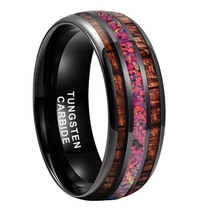 8MM Alin martelé <span class=keywords><strong>2</strong></span> canaux Whikey baril incrustation bleu opale noir plaqué carbure de tungstène bandes de mariage - Product Image 2