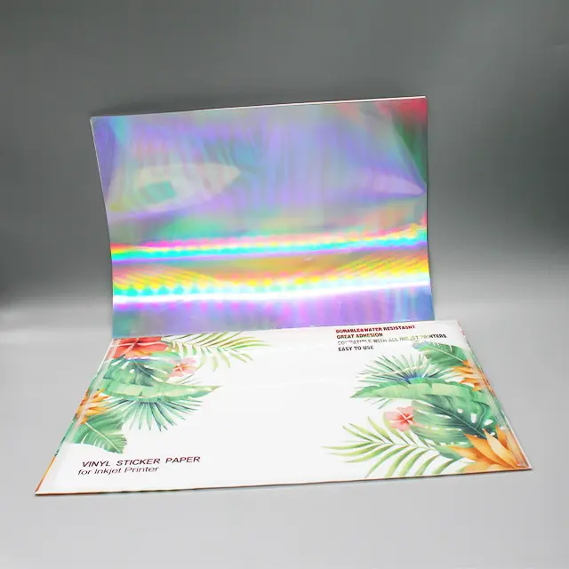 Jet d'encre vinyle arc-en-ciel vinyle autocollant papier Photo holographique a4 taille imprimable autocollant papier pour imprimante à jet d'encre