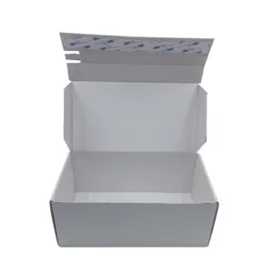 Caixa de papel branco para venda por atacado de fábrica, caixa de papelão ondulado com tira autoadesiva e vedação