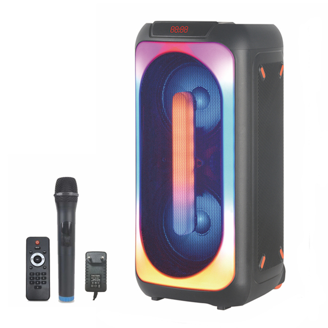 PA System Outdoor Speaker with Lights Super Bass Portable Wireless Bluetooth Trolley Party Box Speaker Dual 8 Inch Black Plastic