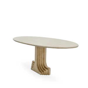 Meuble Décoratif Vintage en Pierre Carlo-<span class=keywords><strong>Scarpa</strong></span>, Table de Salle à Manger Ovale en Travertin Beige avec Piédestal - Product Image 6