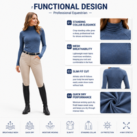 Haut d'équitation en maille à col montant pour femme, coupe ajustée, manches longues, respirant, séchage rapide, chemise d'équitation, couche de base d'entraînement