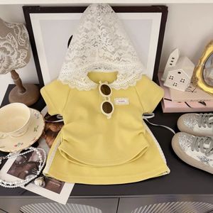 Tongxingyuan Girls' Yellow <b>Lace</b> Hat Dress Set Short Sleeve O-Neck Cotton Summer Outfit For Children - Product Image 3