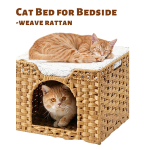 Casa para Gatos <span class=keywords><strong>de</strong></span> Mimbre Tejida a Mano al por Mayor, Cama Cueva para Gatos <span class=keywords><strong>de</strong></span> Mimbre Natural, Cubo Plegable para Mascotas con Colchoneta para Sala <span class=keywords><strong>de</strong></span> Estar Interior - Product Image 1