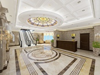 Hall d'entrée intérieur médaillon jet d'eau tapis pierre coupe marbre sol incrustation sol médaillons de marbre et motifs jet d'eau