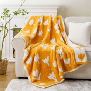 Couverture en tricot jacquard à plumes, double face, réversible, motif floral <span class=keywords><strong>tulipe</strong></span>, couverture moelleuse et duveteuse réversible pour lit et canapé - Product Image 6
