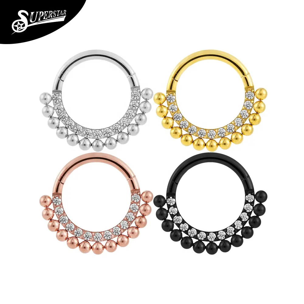 Superstar 316L stainless steel cast nasal septum rabbit head glued black rhinestone PVD nose ring body piercing jewelry