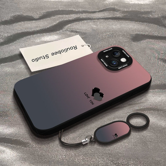 Gradient Color TPU Shock-absorbing Phone case with Ring and Phone Hanging Rope, Suitable for iPhone 17promax/16/15/14/13/12/11/X