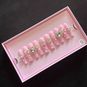 <span class=keywords><strong>Uñas</strong></span> postizas <span class=keywords><strong>acrílicas</strong></span> francesas cortas hechas a mano, estilo ataúd de lujo, <span class=keywords><strong>con</strong></span> pedrería para dedos, para salón. - Product Image 1