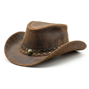 Sombreros Vaqueros Occidentales de Cuero Genuino para Adultos, en Cualquier Color, Venta al por Mayor, Sombreros de Cuero para Deportes, Uso Casual al Aire Libre y Viajes - Product Image 2