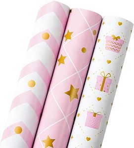 Pink girl-themed golden star dot gift box pattern lithographed <b>paper</b> <b>wrapping</b> <b>paper</b> for girl baby shower birthday party wedding - Product Image 6