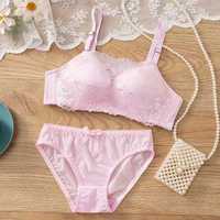 Ensemble de lingerie sexy blanche pour femmes, 2 pièces, soutien-gorge et culotte sans couture, imprimé en dentelle à volants, taille plus, soutien-gorge transparent à volants