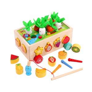 Ensemble de jouets éducatifs pour enfants : Blocs de construction, Voiture, Jeu de tirer les carottes, Pêche, Attrape-insectes, Boîte de formes à assortir en bois, pour les plus jeunes - Product Image 4