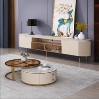 Ensemble de 3 tables de salon de luxe modernes, meuble TV blanc de luxe + meuble de table centrale pour salon