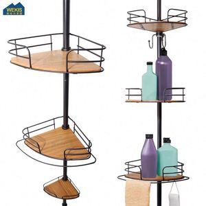 Modern Hotel 4 Layer Four Tier Stainless Steel Wall <b>Corner</b> Tension Pole Hanging Standing Bathroom <b>Shower</b> Caddy - Product Image 4