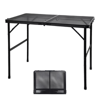 Table de camping portable, tables en métal réglables en hauteur avec plateau en maille et sac en maille