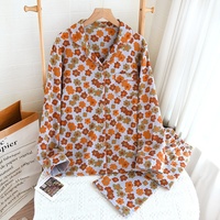 Ensemble de pyjama long pour femme en coton floral léger et doux à manches longues - Absorbant la transpiration, respirant, style rétro printanier
