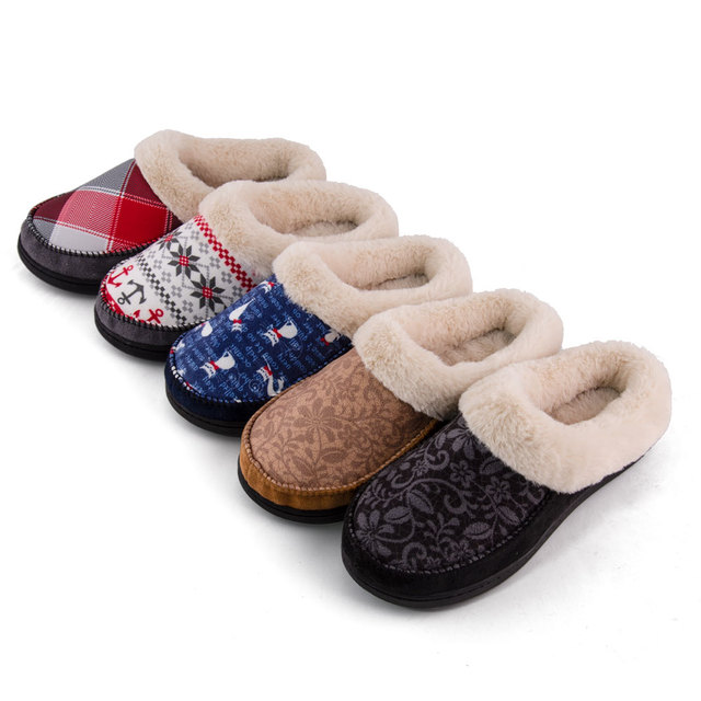 Women's Slip on Fuzzy House Slippers Memory Foam Slippers Scuff Outdoor Indoor Warm Plush Bedroom Shoes With Faux Fur