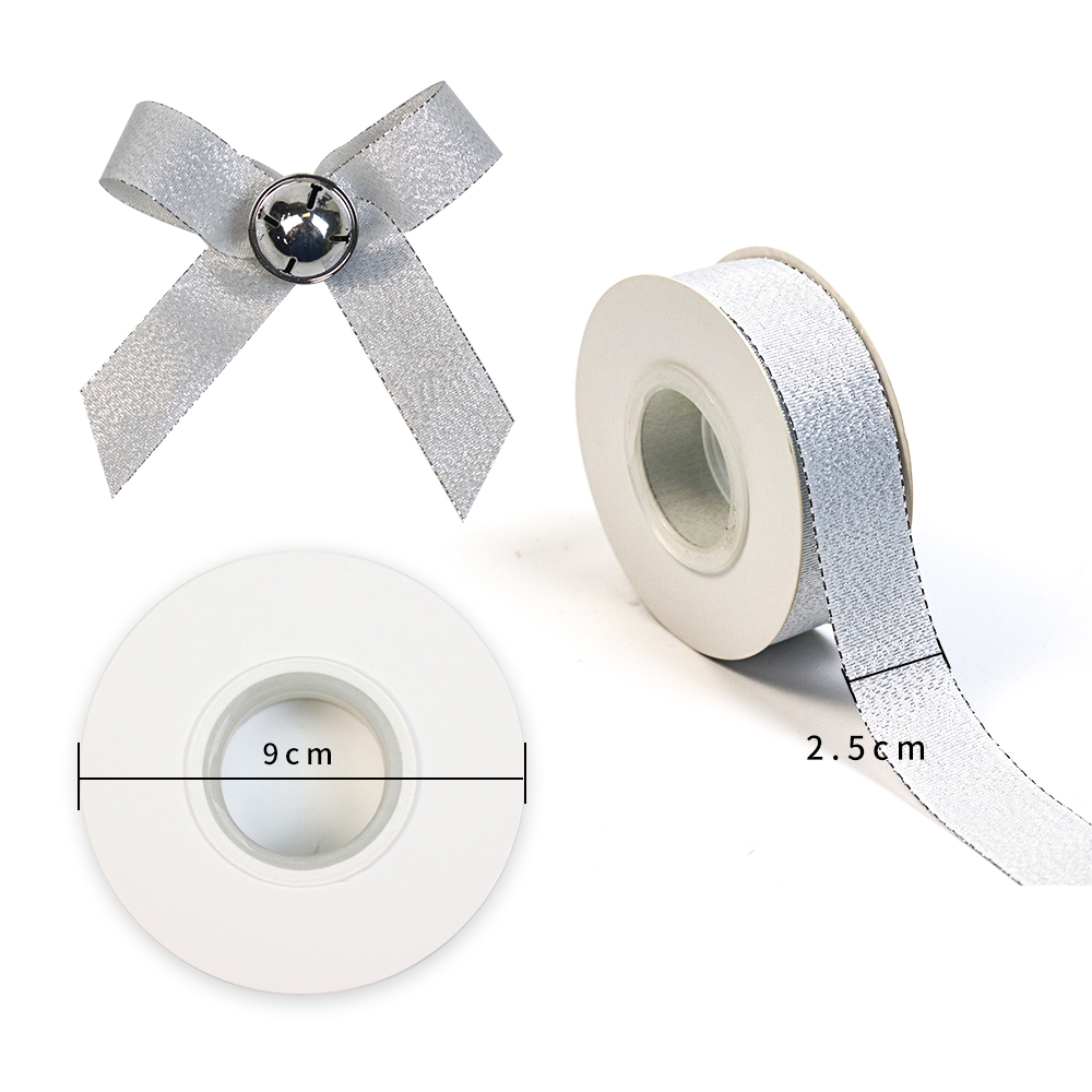 Wholesale Custom Gold Silver Metallic Polyester Ribbon Roll Satin Solid Color Glitter Ribbons for Christmas Gift Decorations