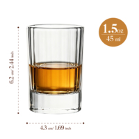 Verre à shot classique sans plomb de 45 ml (1,5 oz) avec base épaisse cannelée et design côtelé transparent, option de logo personnalisé pour les bars et les fêtes