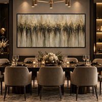 Peinture sur toile abstraite dorée champagne, effet goutte à goutte, art mural texturé neutre pour la décoration de hall d'hôtel, salon, bureau