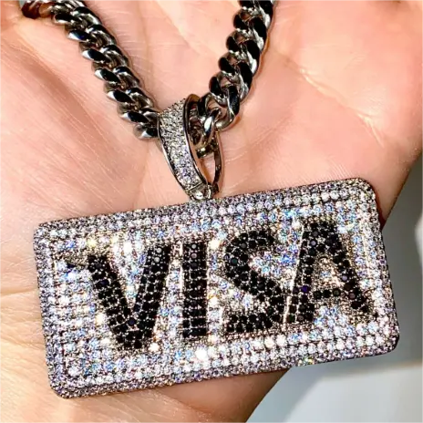 Visa Hip Hop Mặt Dây Chuyền 925 Đồ Trang Sức Bạc Def Vvs Moissanite Đồ Trang Sức Thời Trang Mặt Dây Chuyền Tùy Chỉnh Vòng Cổ Iced out Mặt Dây Chuyền Cho Nam Giới