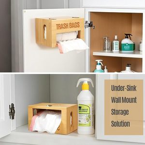 Wooden Trash Bag Organizer Rectangular Natural Wood Color Covered Standing Type <b>Kitchen</b> <b>Storage</b> <b>Box</b> - Product Image 4