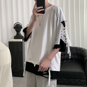 <span class=keywords><strong>T</strong></span>-shirt Estiva da Uomo Stile Hip-hop con Maniche Corte e Fori, Abbigliamento Trendy Hip-hop - Product Image 4