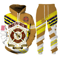 Ensemble de survêtement à capuche imprimé en 3D, thème tradition et sacrifice des pompiers, motif drapeau américain vintage et aigle, 2 pièces, personnalisation acceptée
