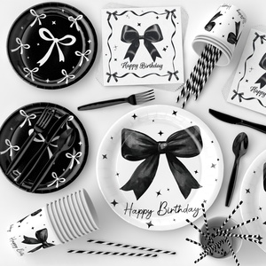 Assiettes, serviettes, gobelets, nappes et décorations noires en gros pour anniversaires de filles, mariages et fêtes - Product Image 5