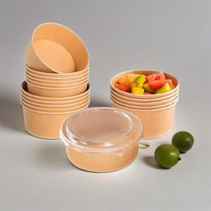 ชามกระดาษคราฟท์ทรงกลมสีน้ำตาลแบบย่อยสลายได้ เป็นมิตรกับสิ่งแวดล้อม สำหรับใส่สลัดแบบนำกลับบ้าน ODM/OEM - Product Image 4