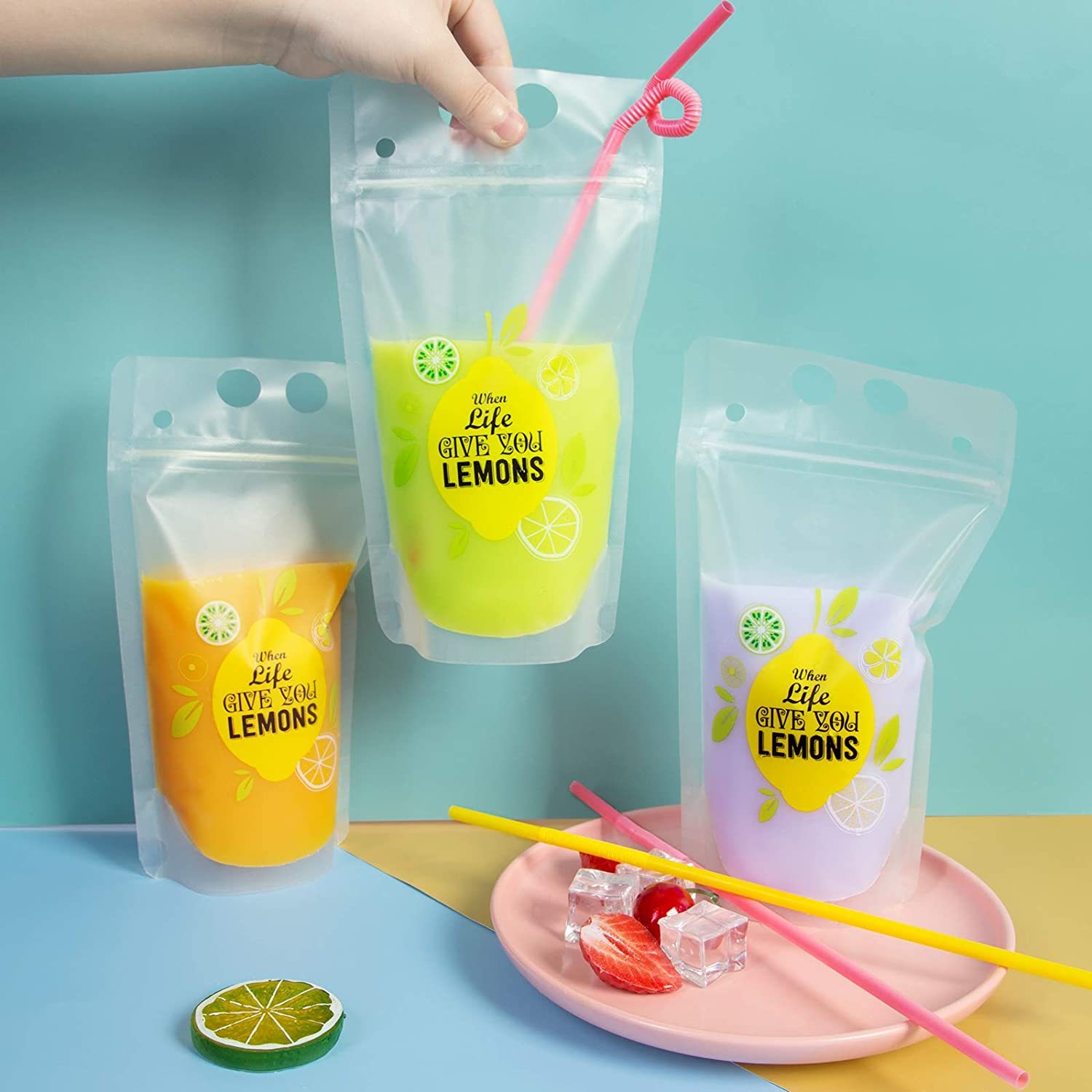 スタンドパウチ 透明 ジッパー付 プラスチック飲料袋 ジュース用 100枚