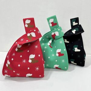 Hot Selling Red Green Christmas Gift <b>Bag</b> <b>Mini</b> Crochet Knitted Handbag Women Shopping Foldable Knitting Tote <b>Bag</b> - Product Image 1