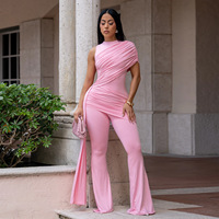 Meilleure Vente : Ensemble Pantalon et Haut Irrégulier à Épaules Dénudées et Manches Courtes pour Femme – Tenue Décontractée Tendance Deux Pièces