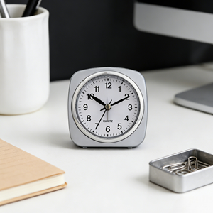 Reloj Despertador Analógico Cuadrado Compacto Plateado de 3 Pulgadas con Función de Repetición para Mesa de Noche - Product Image 3