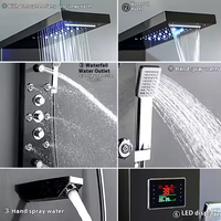Panneau de douche thermostatique mural avec affichage numérique LED, en acier inoxydable brossé, jets de pluie et de pulvérisation, design moderne