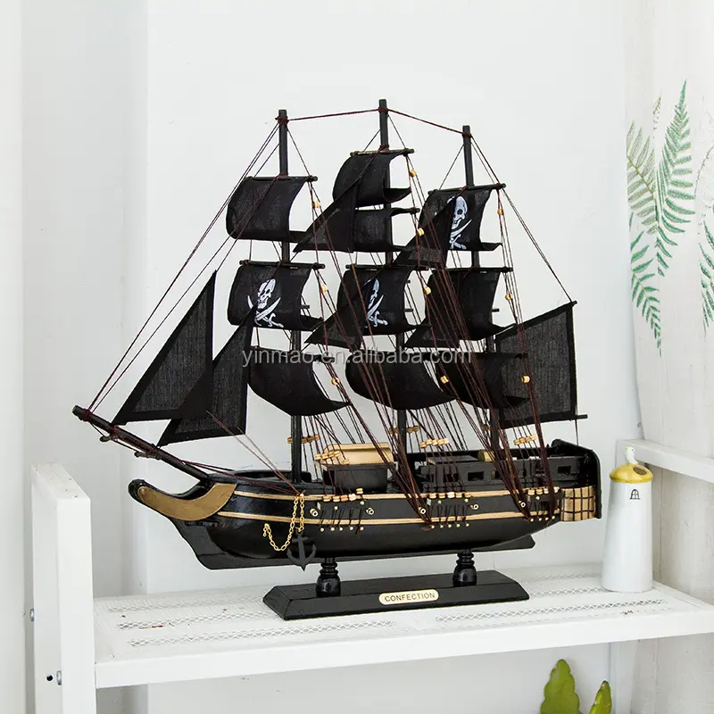 Zwarte Houten Piratenschip Model, 50X10X43Cm, Hot Verkoop Gun Boot Tall Ship, groothandel!