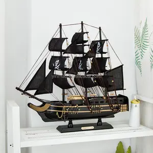 黒の木製海賊船モデル、50x10x43cm、売れ筋ガンボート背の高い船、卸売!