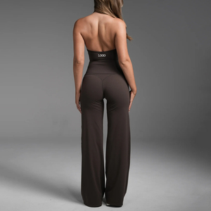 Ensemble <span class=keywords><strong>de</strong></span> yoga 2 pièces pour <span class=keywords><strong>femme</strong></span> avec logo personnalisé OEM, taille élastique respirante, débardeur dos nu et pantalon évasé, <span class=keywords><strong>tenue</strong></span> <span class=keywords><strong>de</strong></span> sport pour la <span class=keywords><strong>gym</strong></span> - Product Image 2