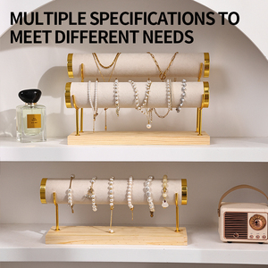 Bán Buôn Tùy Chỉnh Thiết Kế Nhiều Lớp T-Hình Da Lộn Rắn Gỗ Vòng Đeo Tay Đồng Hồ Vòng Cổ Trang Sức Hiển Thị Đứng Présentoir - Product Image 5