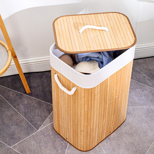 Bamboo <b>Laundry</b> <b>Hamper</b> 60x40x30cm With Lid And Handle For Clothes Storage Rectangle Shape Canvas Liner Eco Friendly - Product Image 1