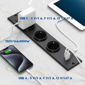 <span class=keywords><strong>Multiprise</strong></span> encastrable industrielle pour bureau, station de charge dissimulée avec 2 ports USB, protection contre les surcharges, pour table d'appoint intégrée - Product Image 3
