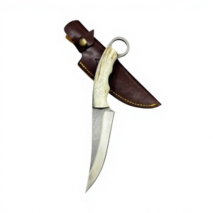 Cuchillo de Caza de Acero Inoxidable con Hoja Fija, Mango de Asta de Ciervo, Funda de Cuero, Cuchillos para Acampar al Aire Libre - Product Image 4