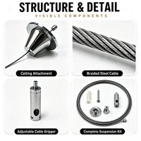 Kit Suspensi Kabel Ukuran Kustom, Penjepit Tali Kawat yang Dapat Disesuaikan, Baja Anti Karat untuk Lampu Panel LED, Lampu Linear Gantung